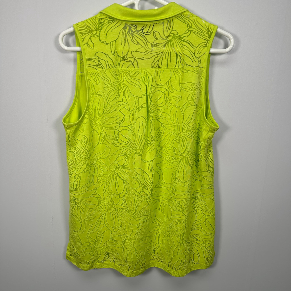 TRIBAL Neon Green Spring Floral Burnout Sleeveless Blouse Medium - Picture 3 of 4